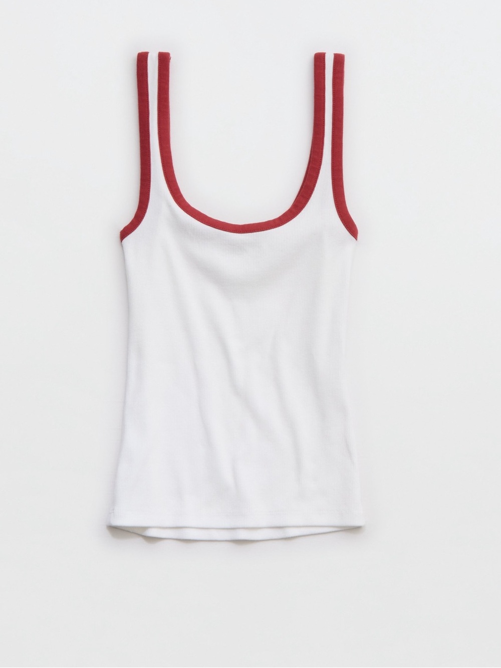 Aerie White Ribbed Tank Top with Red Trim - Women's Casual Scoop Neck - Picture 4 of 5